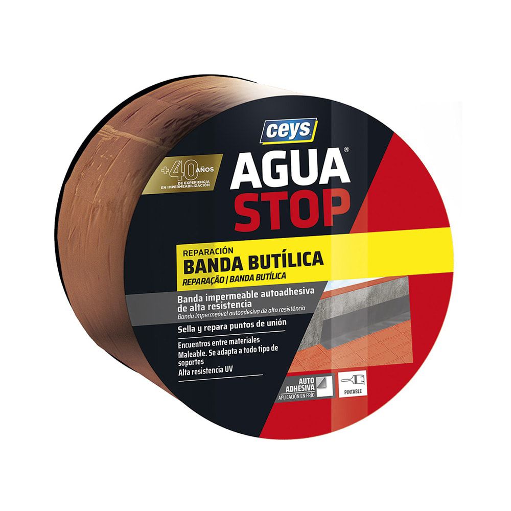 AGUASTOP BANDA IMPERMEABLE BUTILO COLOR TEJA 10 cm x 10 m