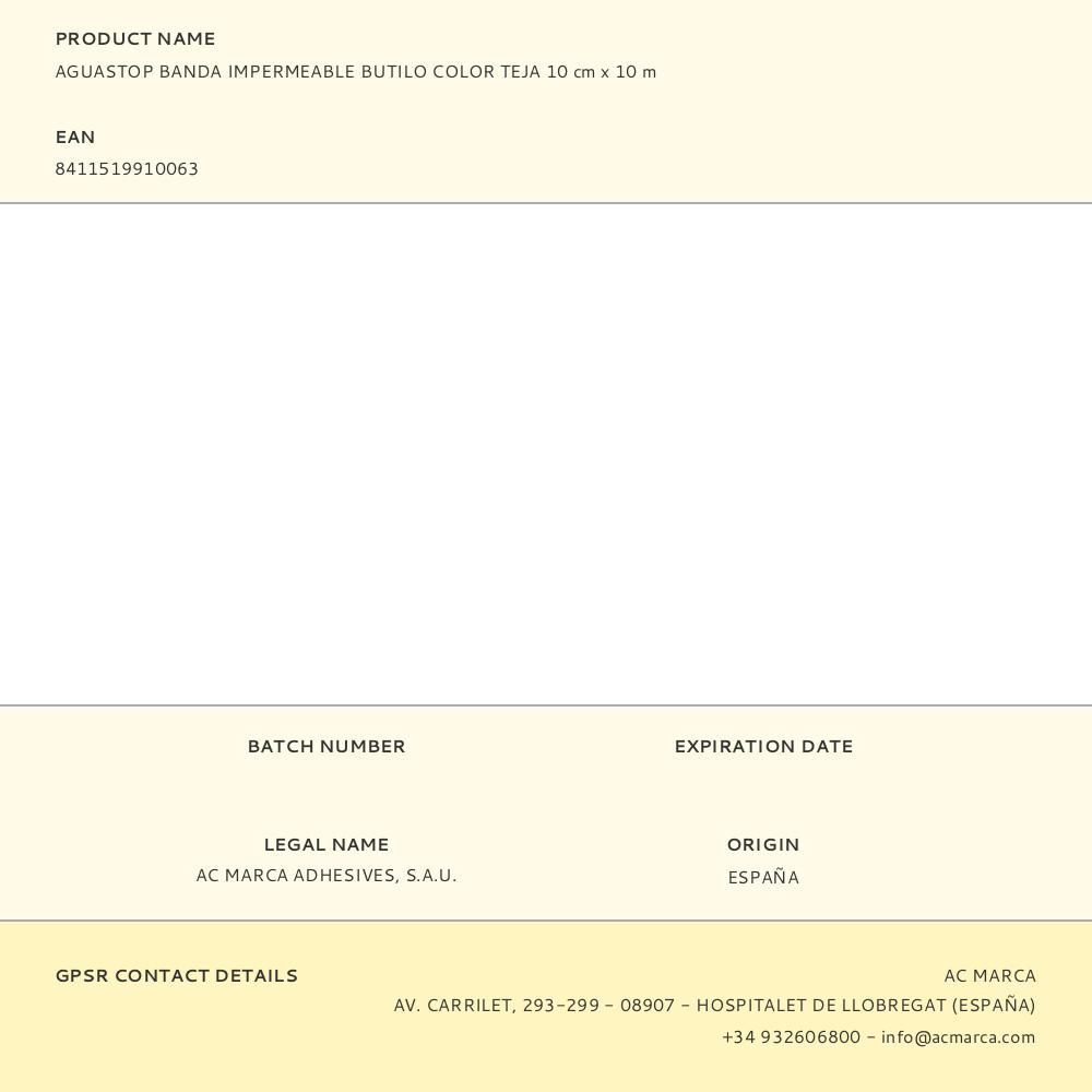 AGUASTOP BANDA IMPERMEABLE BUTILO COLOR TEJA 10 cm x 10 m gallery 0