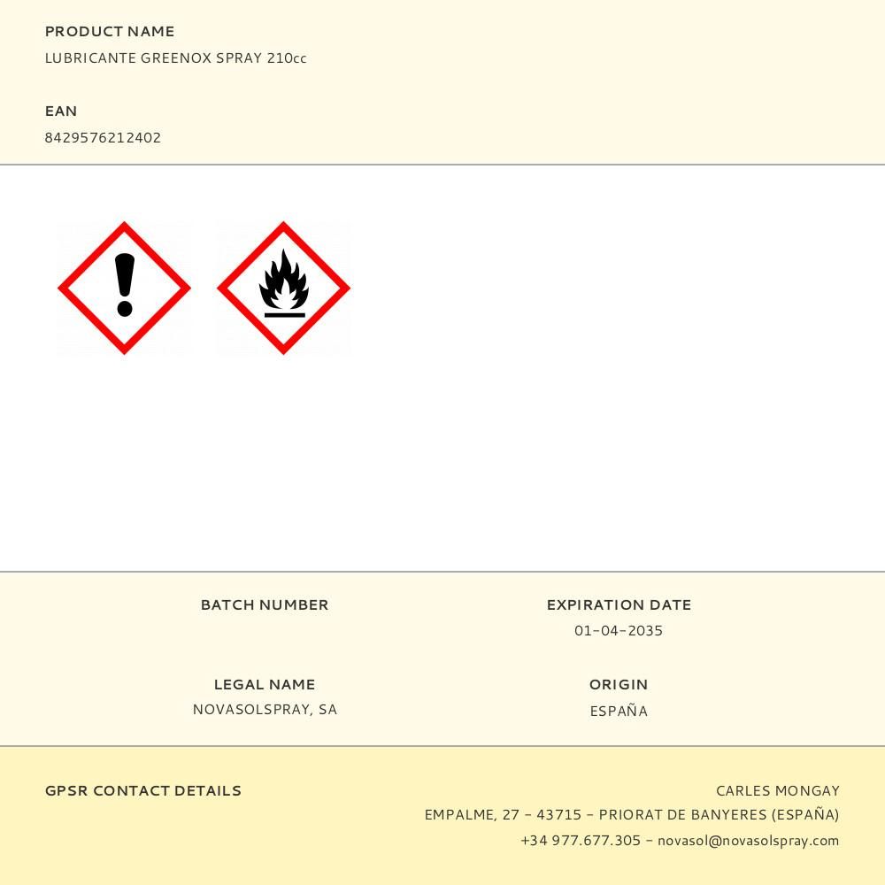 LUBRICANTE GREENOX SPRAY 210cc gallery 0