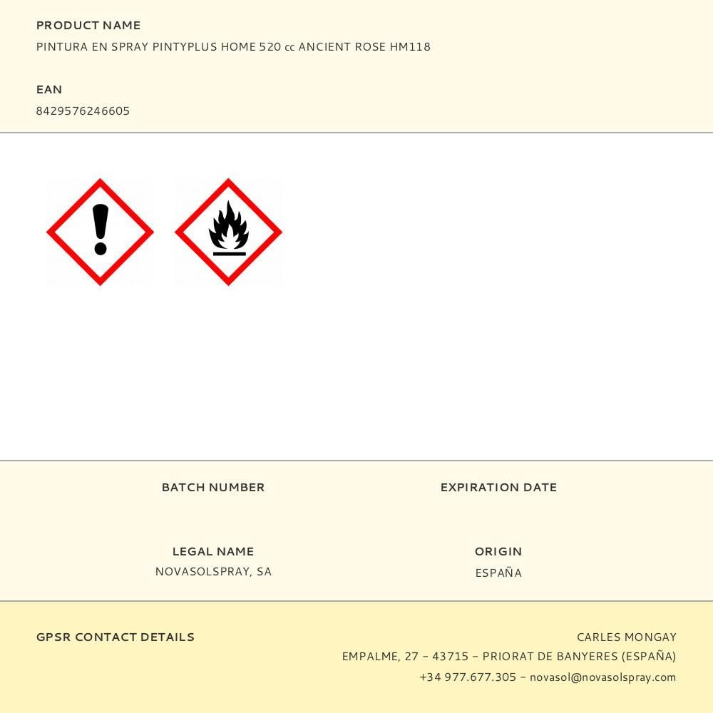 PINTURA ACRÍLICA SPRAY HOME WATER-BASED 520 cc ANCIENT ROSE HM118 gallery 0