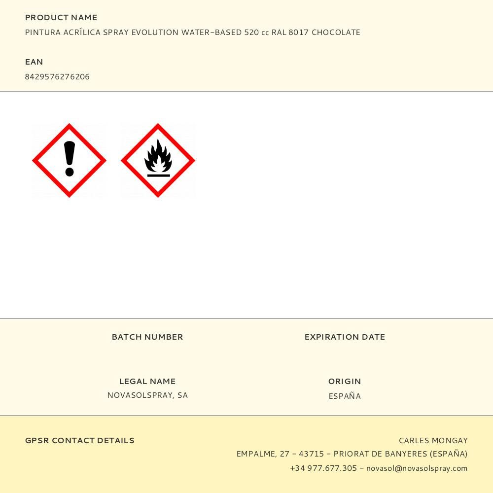 PINTURA ACRÍLICA SPRAY EVOLUTION WATER-BASED 520 cc RAL 8017 CHOCOLATE gallery 0