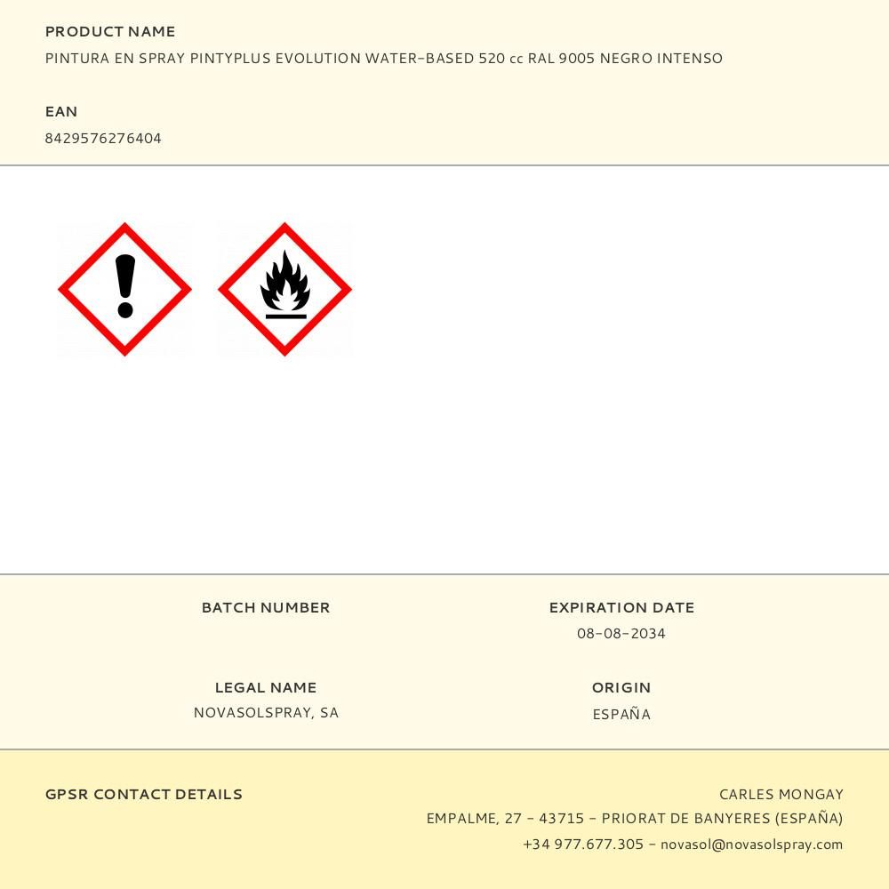 PINTURA ACRÍLICA SPRAY EVOLUTION WATER-BASED 520 cc RAL 9005 NEGRO INTENSO gallery 0