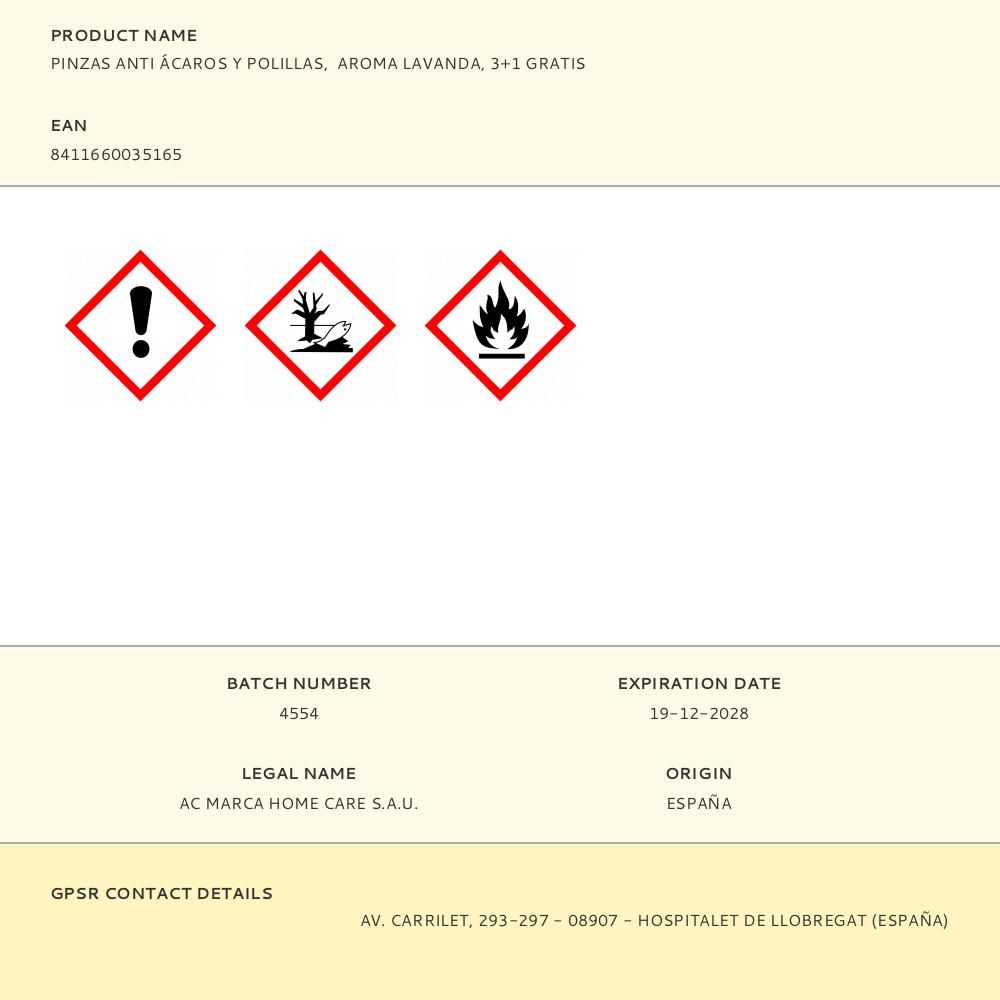 PINZAS ANTI POLILLAS Y ANTI ÁCAROS, FRAGANCIA LAVANDA, 3+1 GRATIS gallery 0