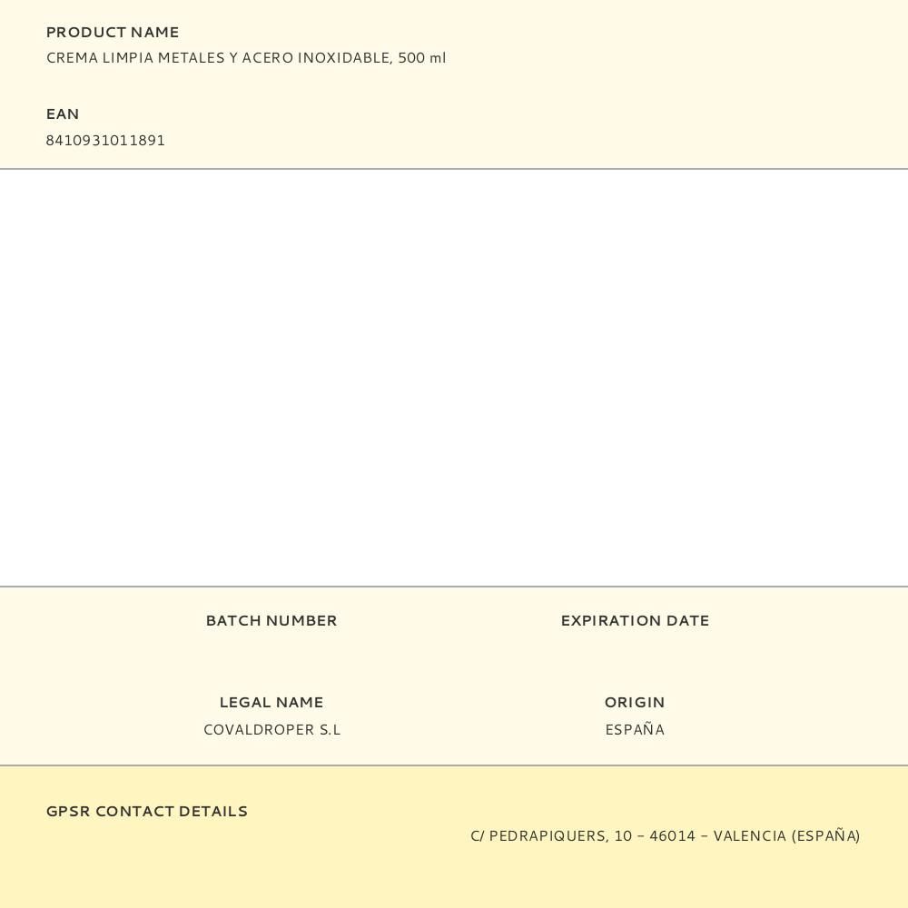 CREMA LIMPIA METALES Y ACERO INOXIDABLE, 500 ml gallery 0