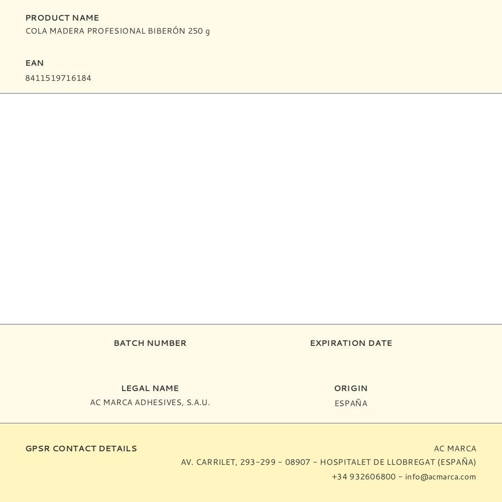 COLA MADERA PROFESIONAL BIBERÓN 250 g gallery 0