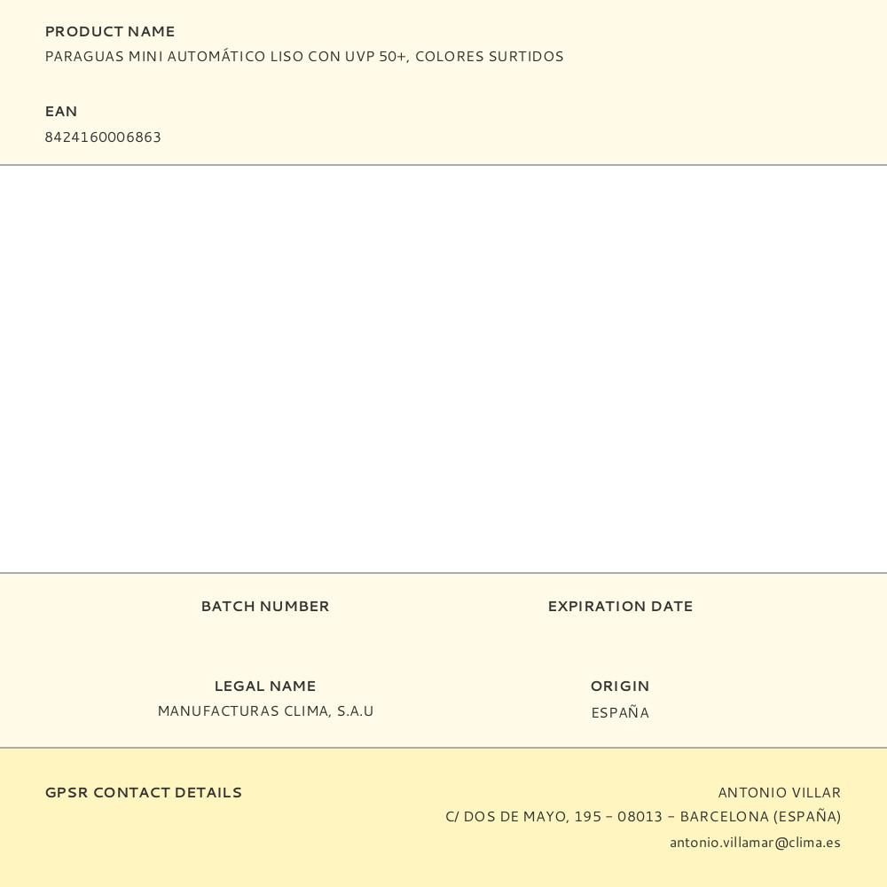 PARAGUAS AUTOMÁTICO LISO CON UV 50+, COLORES SURTIDOS gallery 14