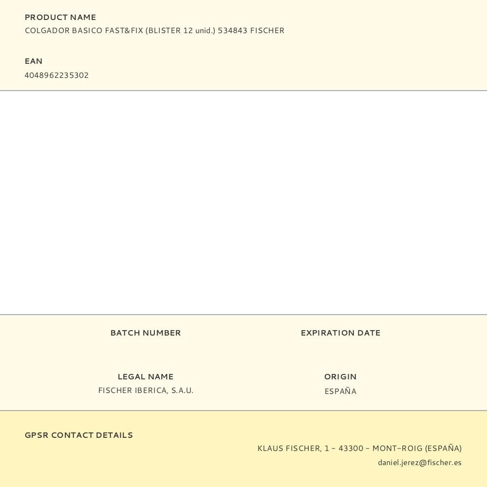 COLGADOR BASICO FAST&FIX (BLISTER 12 unid.) 534843 FISCHER gallery 1