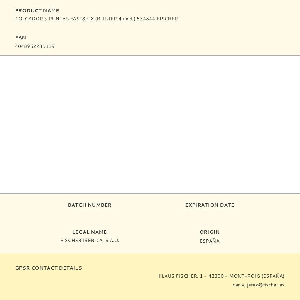 COLGADOR 3 PUNTAS FAST&FIX (BLISTER 4 unid.) 534844 FISCHER gallery 1