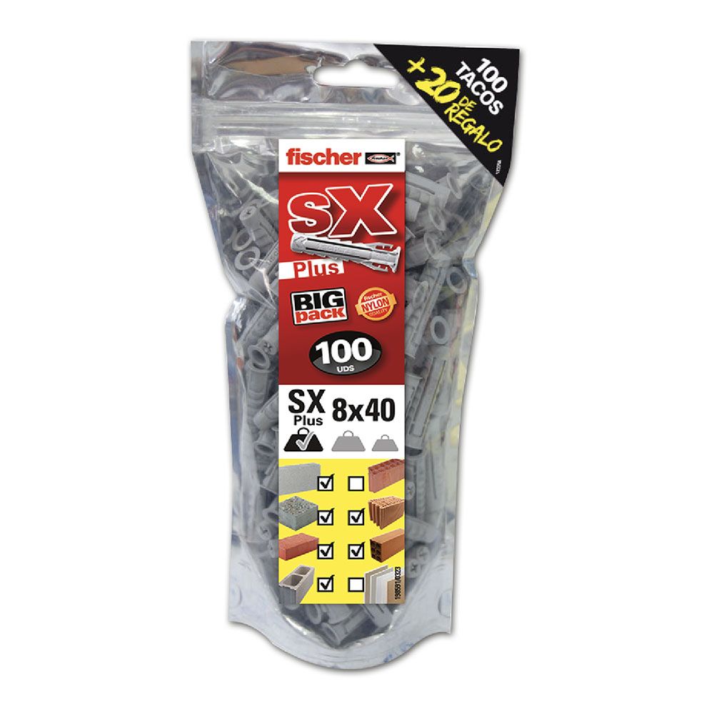 TACO SX PLUS Ø8 x 40 mm, BIG PACK 100 uds + 20 uds GRATIS