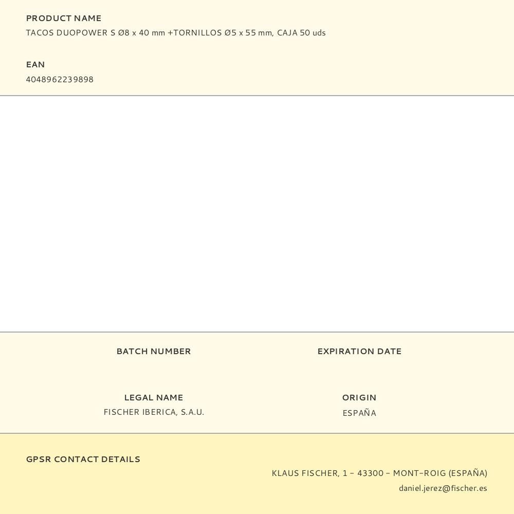 TACOS DUOPOWER S Ø8 x 40 mm +TORNILLOS Ø5 x 55 mm, CAJA 50 uds gallery 0