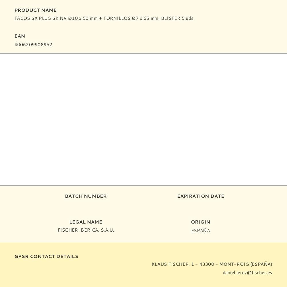 TACOS SX PLUS SK NV Ø10 x 50 mm + TORNILLOS Ø7 x 65 mm, BLISTER 5 uds gallery 0