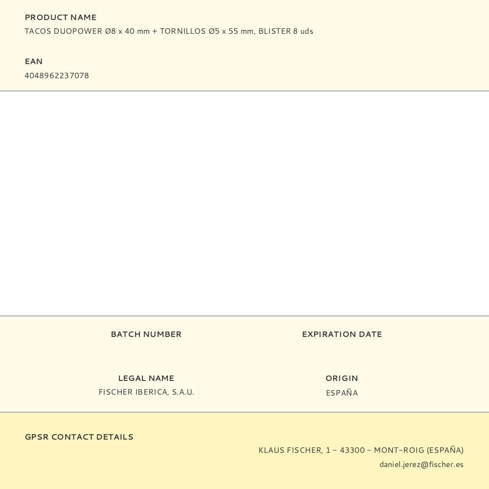 TACOS DUOPOWER Ø8 x 40 mm + TORNILLOS Ø5 x 55 mm, BLISTER 8 uds gallery 0