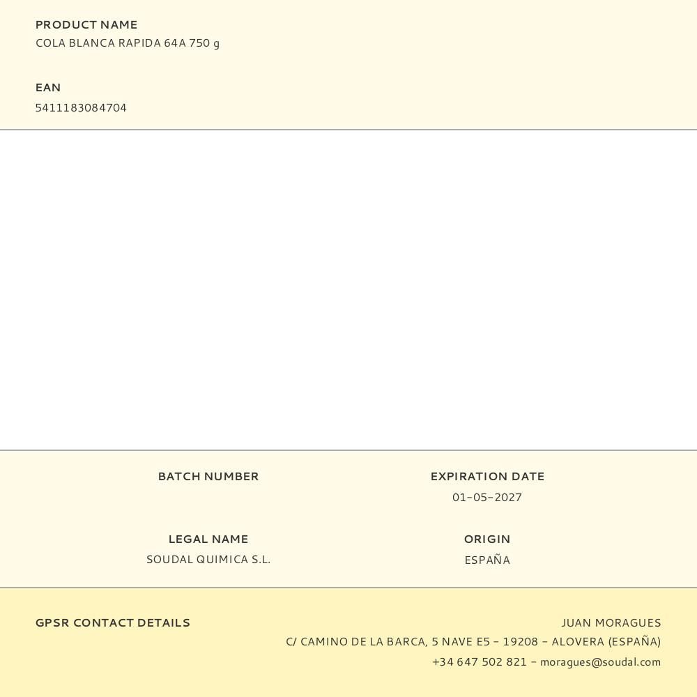 COLA BLANCA RAPIDA 64A 750 g gallery 0