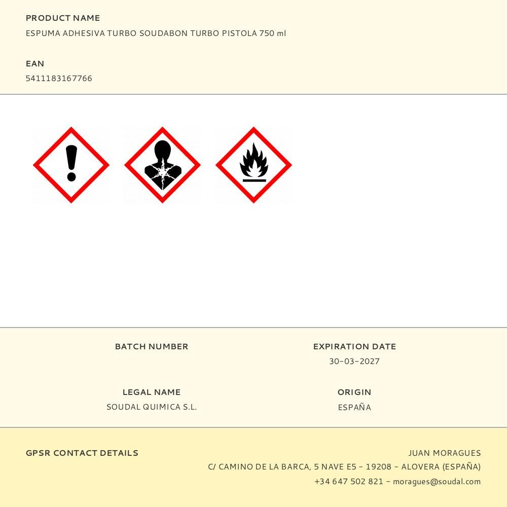 ESPUMA ADHESIVA TURBO SOUDABON TURBO PISTOLA 750 ml gallery 0