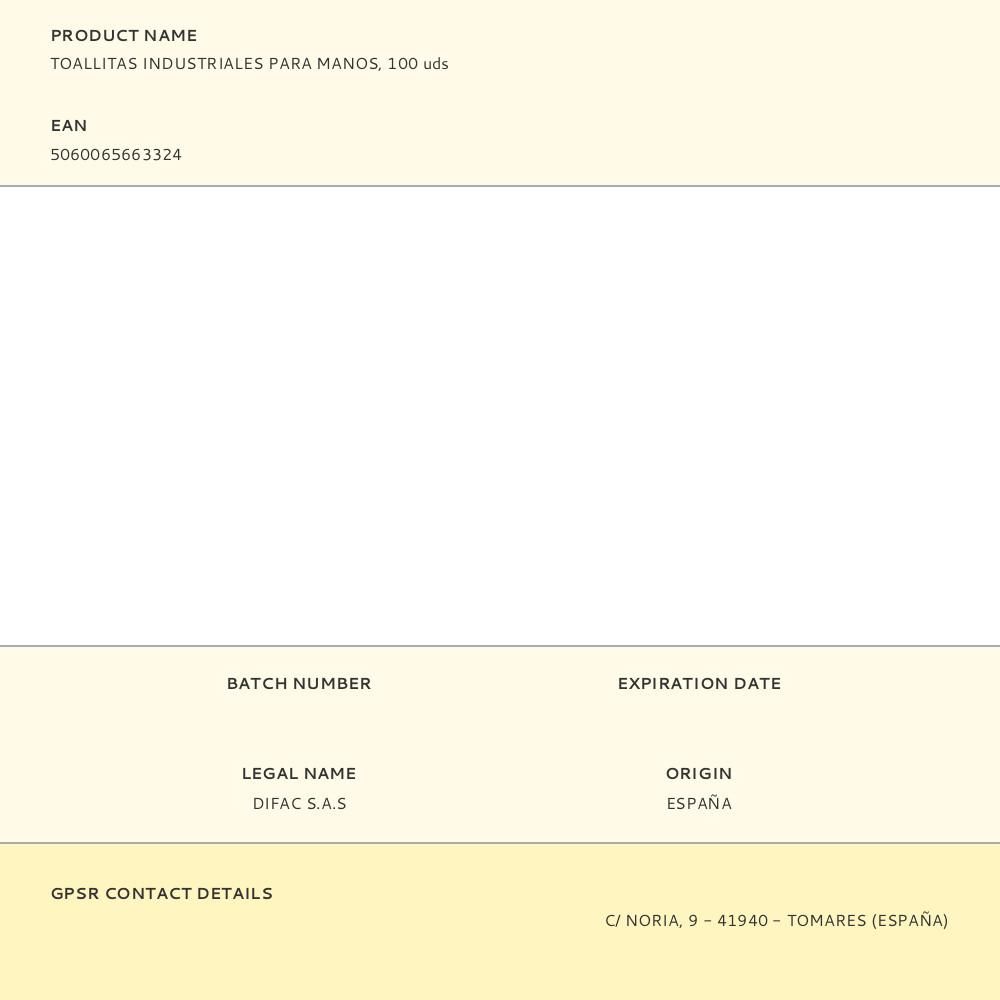 TOALLITAS INDUSTRIALES PARA MANOS, 100 uds gallery 0