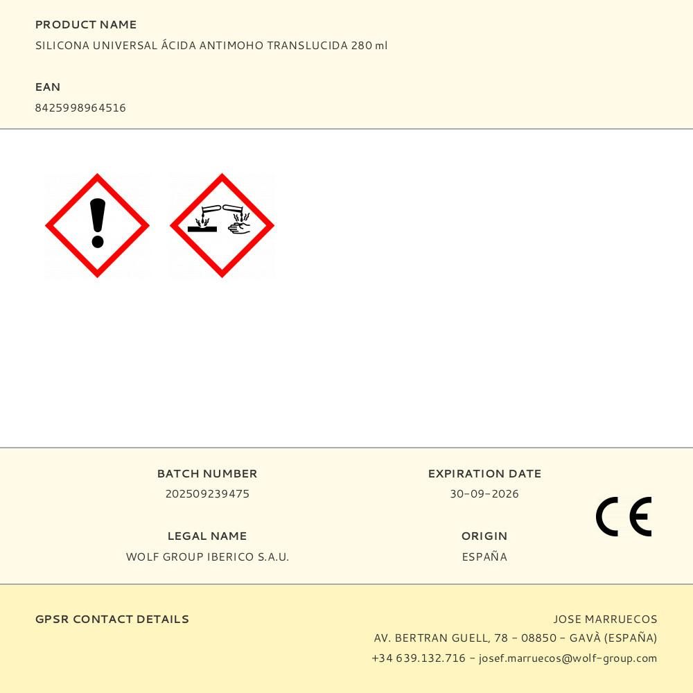 SILICONA UNIVERSAL ÁCIDA ANTIMOHO TRANSLUCIDA 280 ml gallery 1