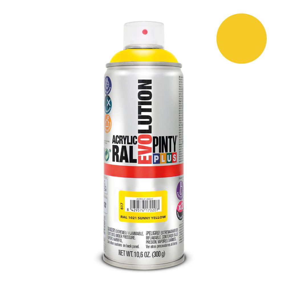 PINTURA ACRÍLICA SPRAY EVOLUTION 520 cc RAL 1021 SUNNY YELLOW 300 g