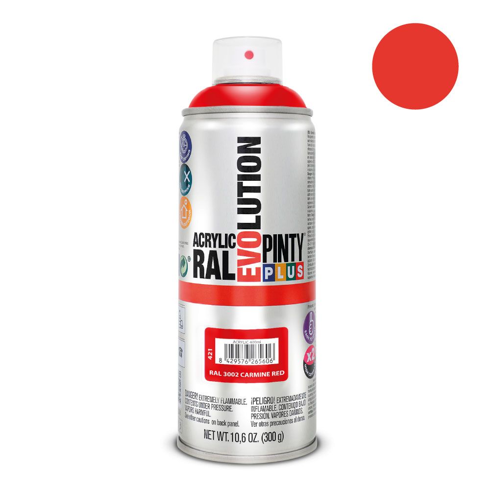 PINTURA ACRÍLICA SPRAY EVOLUTION 520 cc RAL 3002 CARMINE RED 300 g