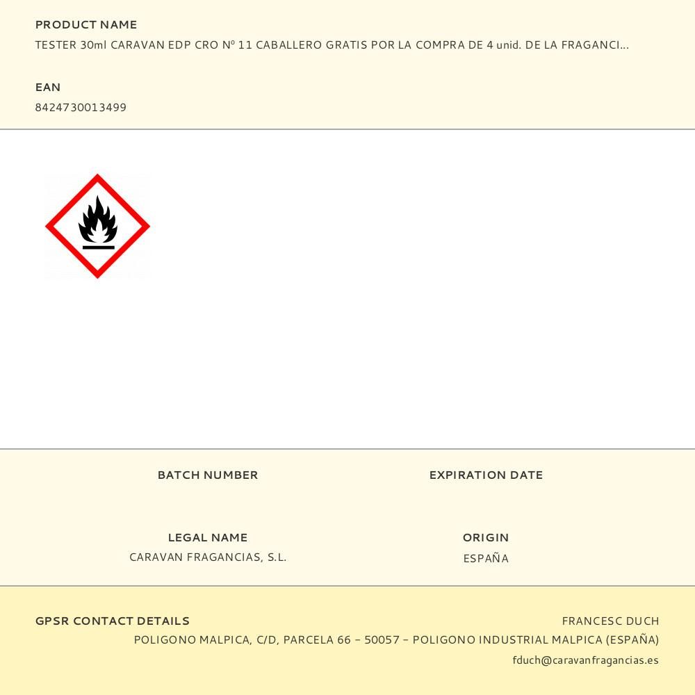 TESTER 30ml CARAVAN EDP CRO Nº 11 CABALLERO GRATIS POR LA COMPRA DE 4 unid. DE LA FRAGANCIA CORRESPONDIENTE AL TESTER gallery 0