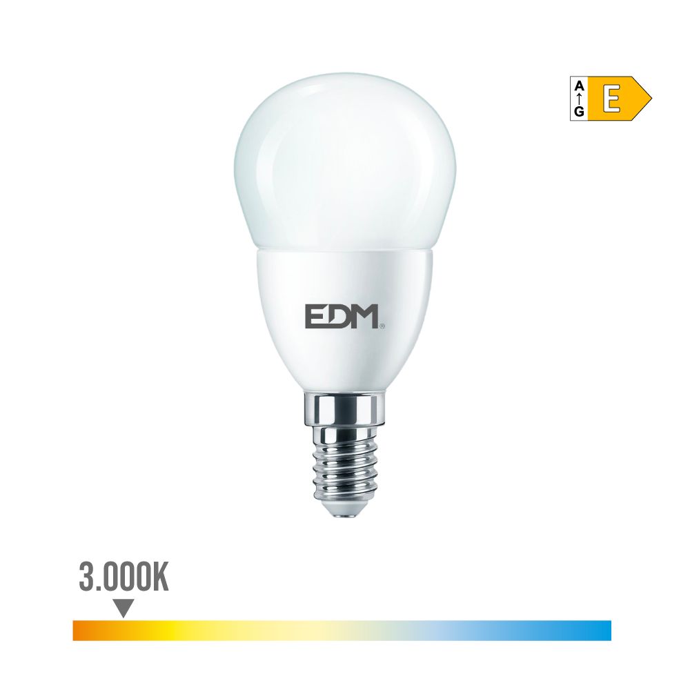 BOMBILLA ESFERICA LED E14 7 w 806 lm 3000 k LUZ CALIDA Ø4,8 x 9,5 cm