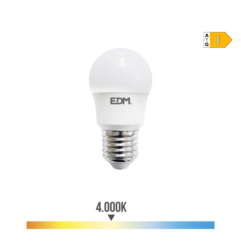 BOMBILLA ESFERICA LED E27 8,5 w 950 lm 4000 k LUZ DIA Ø4,5 x 8,6 cm