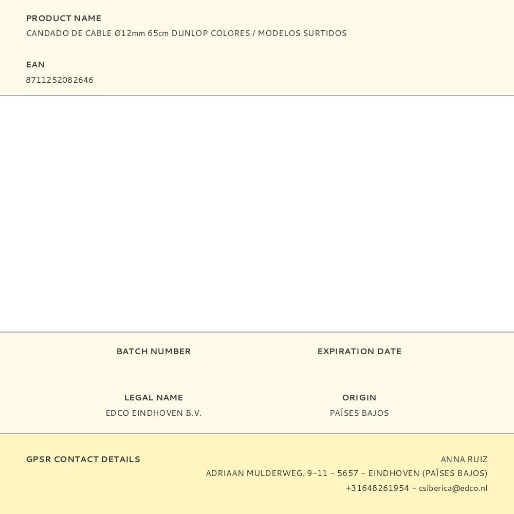 CANDADO DE CABLE Ø12mm 65cm DUNLOP COLORES / MODELOS SURTIDOS gallery 2