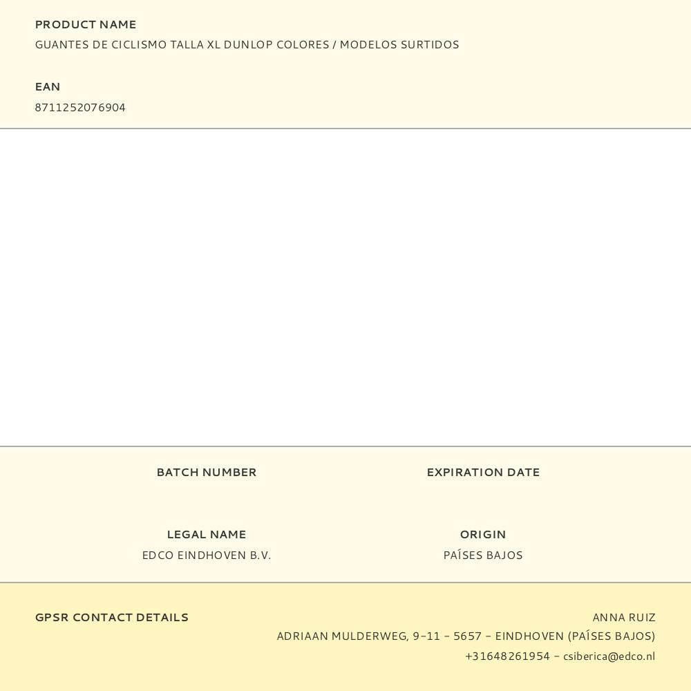 GUANTES DE CICLISMO TALLA XL DUNLOP COLORES / MODELOS SURTIDOS gallery 1