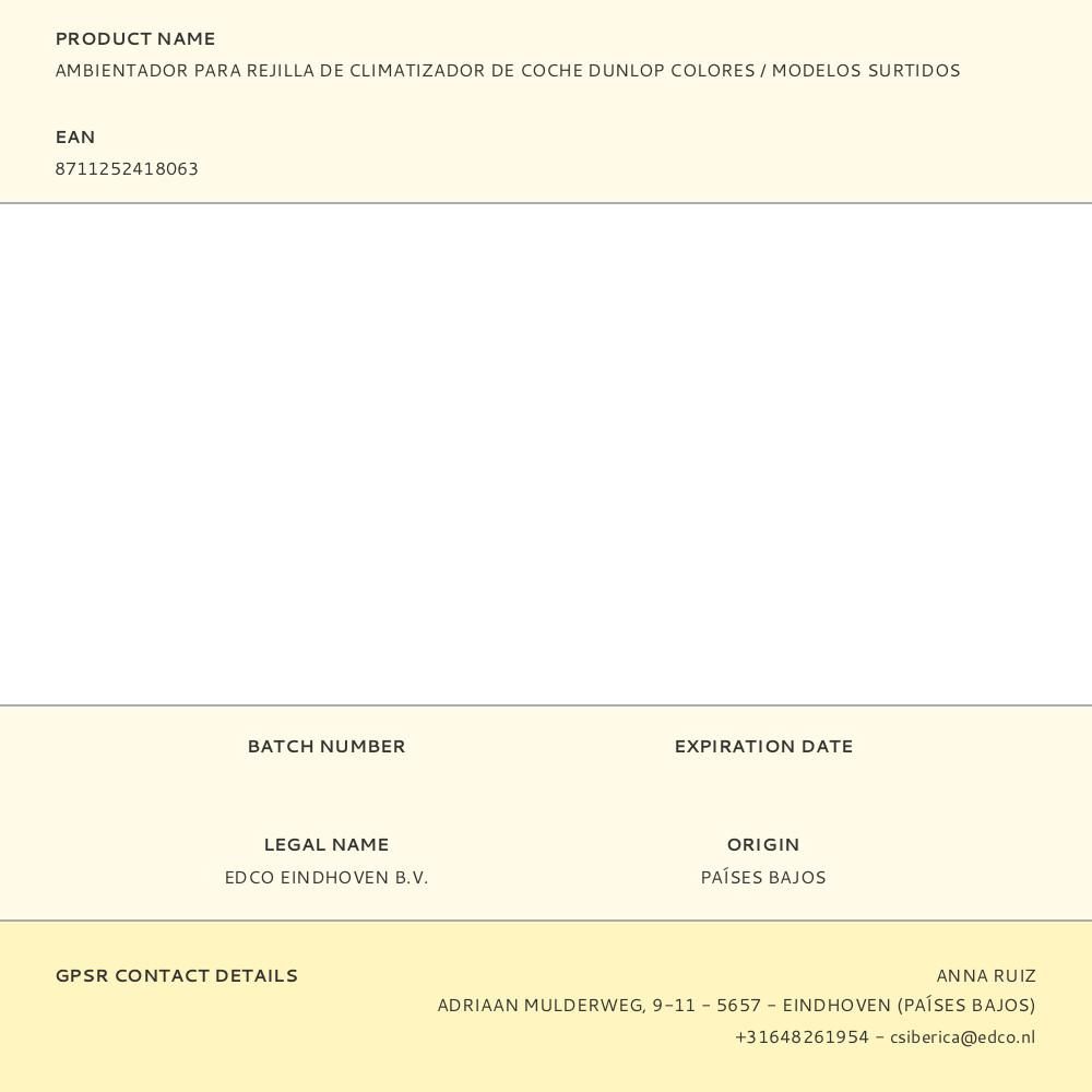 AMBIENTADOR PARA REJILLA DE CLIMATIZADOR DE COCHE DUNLOP COLORES / MODELOS SURTIDOS gallery 3