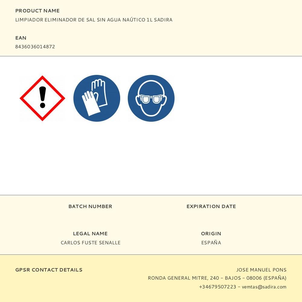 LIMPIADOR ELIMINADOR DE SAL SIN AGUA NAÚTICO 1L SADIRA gallery 0