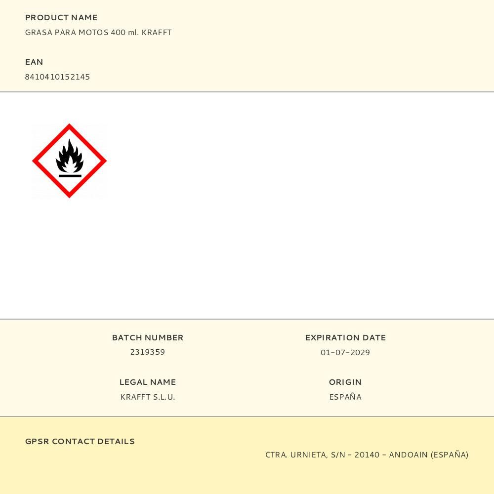 GRASA PARA MOTOS 400 ml. KRAFFT gallery 0