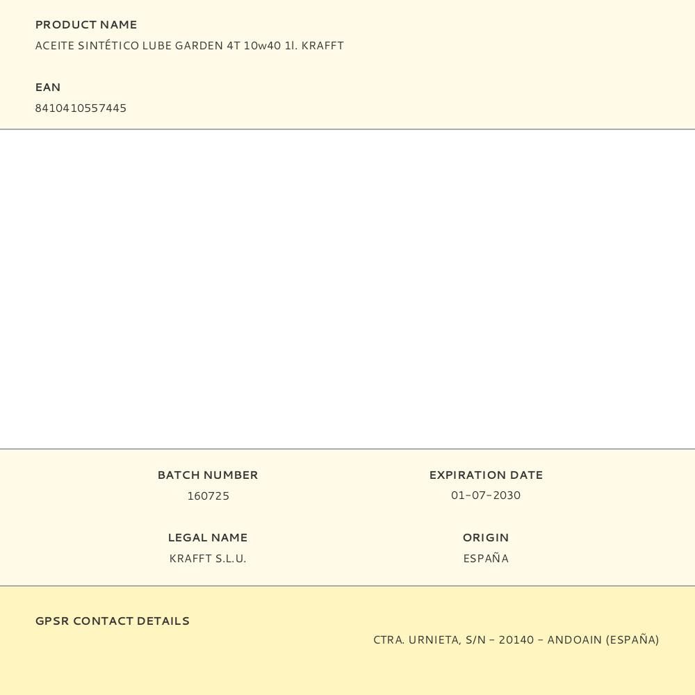 ACEITE SINTÉTICO LUBE GARDEN 4T 10w40 1l. KRAFFT gallery 0