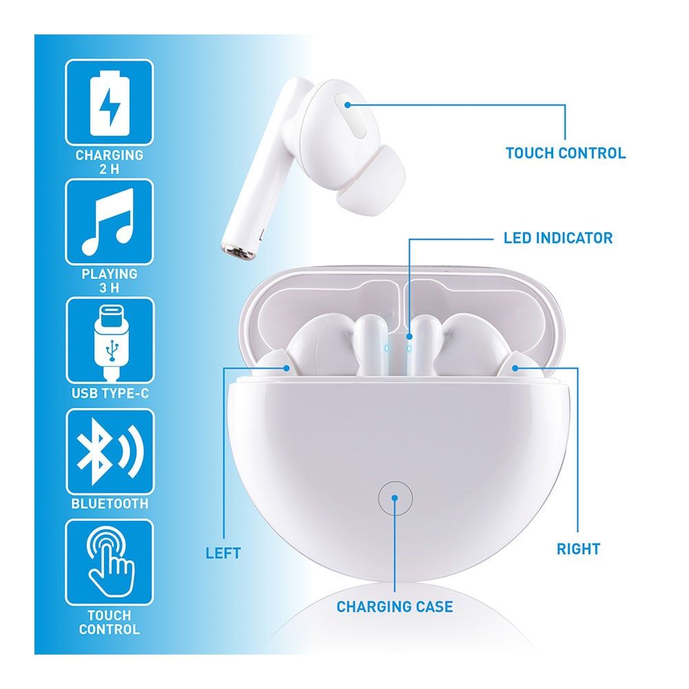 AURICULARES EARBUDS BLUETOOTH CON ESTUCHE BLANCO gallery 1