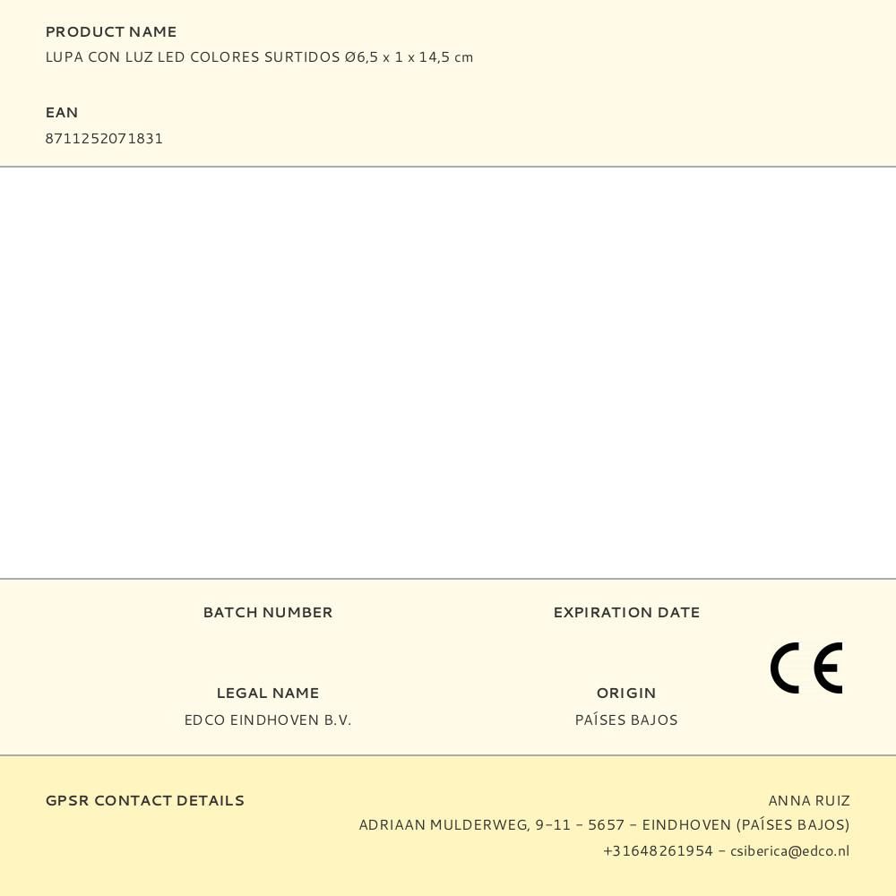 LUPA CON LUZ LED COLORES SURTIDOS Ø6,5 x 1 x 14,5 cm gallery 1