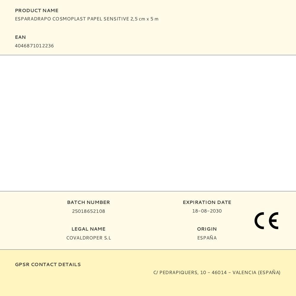 ESPARADRAPO COSMOPLAST PAPEL SENSITIVE 2,5 cm x 5 m gallery 0