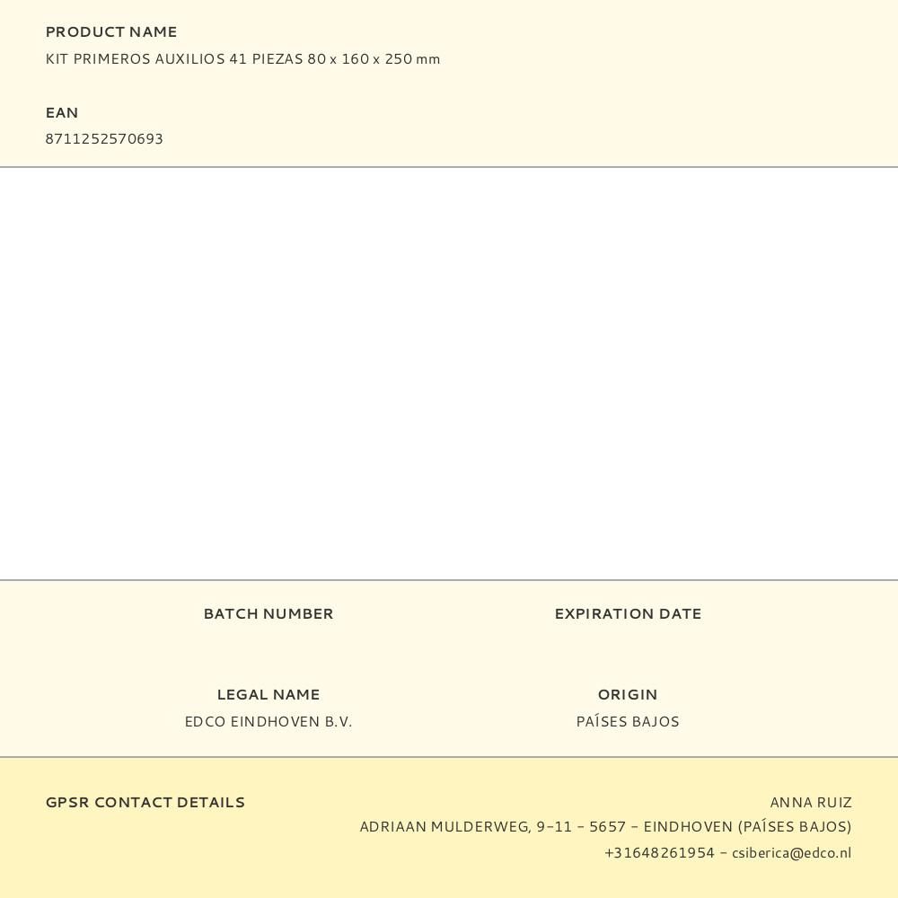 KIT PRIMEROS AUXILIOS 41 PIEZAS 80 x 160 x 250 mm gallery 0