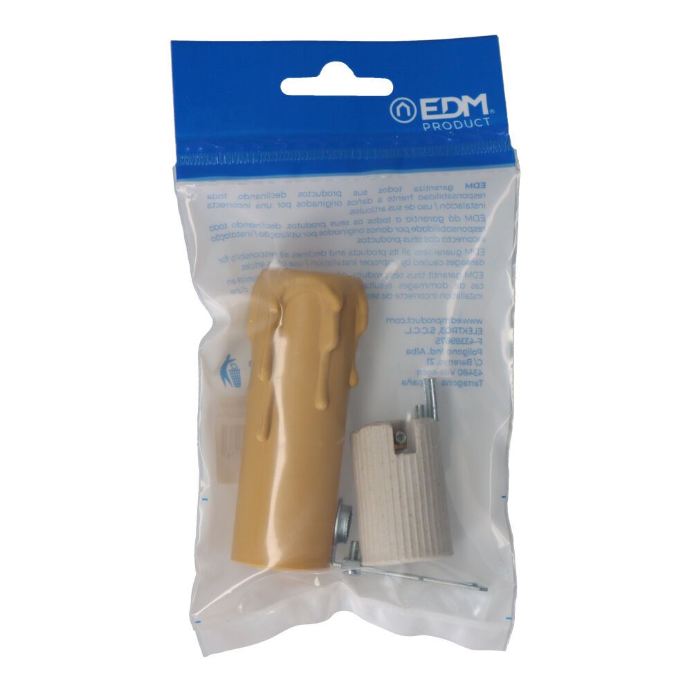 PORTALÁMPARAS E-14 PORCELANA + VELA MEDIANA CREMA (ENVASADA) gallery 0