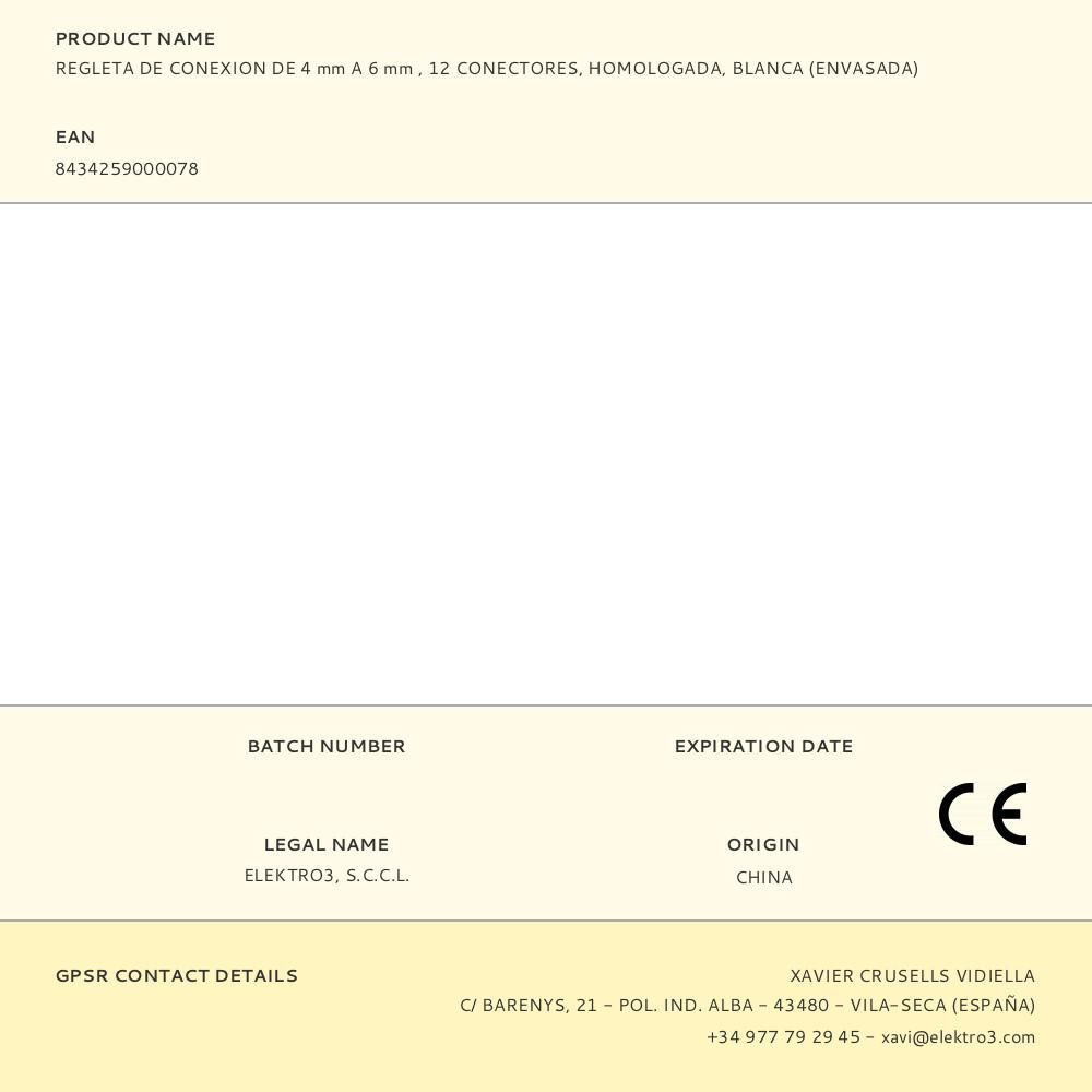 REGLETA DE CONEXION DE 4 mm A 6 mm , 12 CONECTORES, HOMOLOGADA, BLANCA (ENVASADA) gallery 1