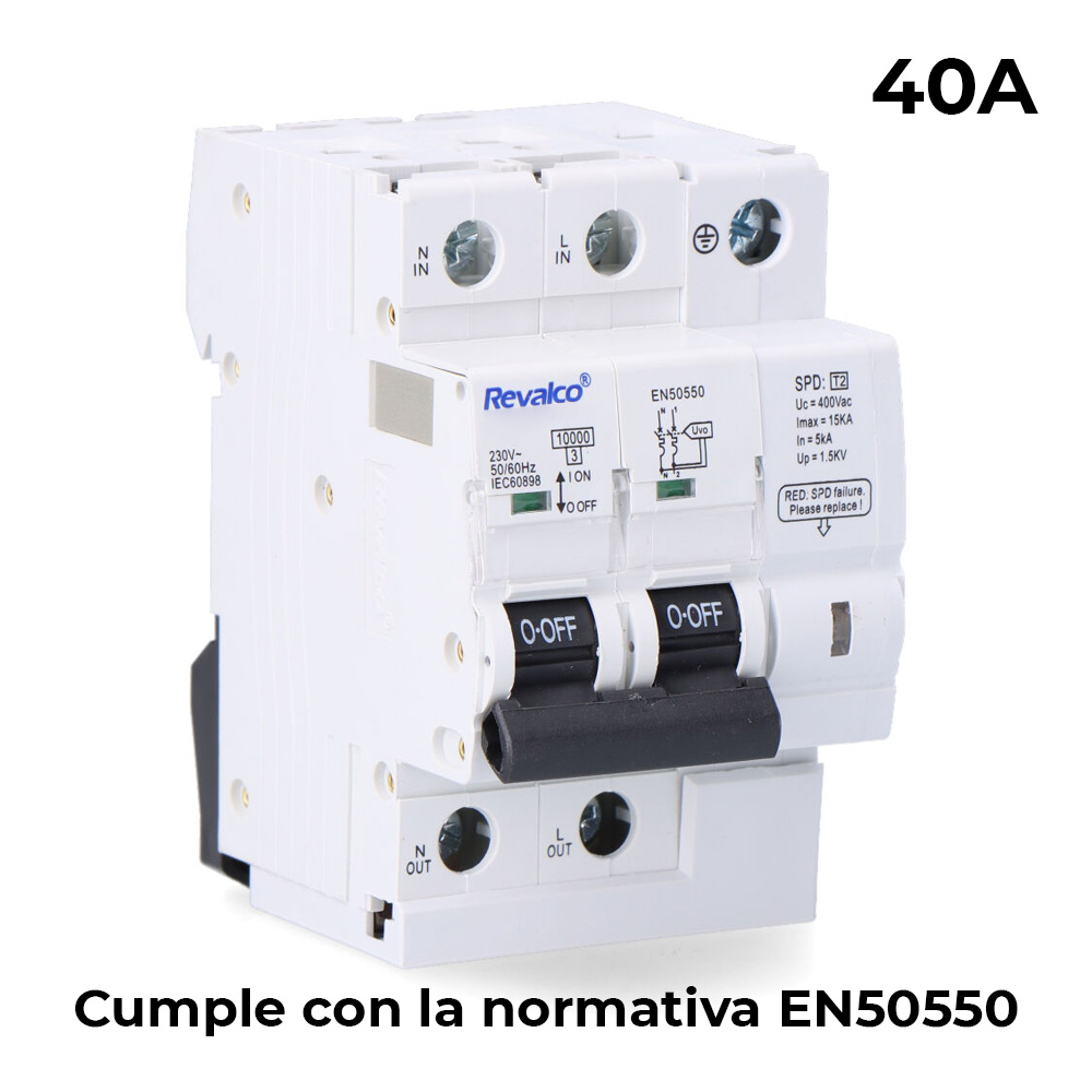 iGA 2P 40A C 10KA PROTECTOR DE SOBRETENSION PERMANENTE SEGUN NORMATIVA EN-50550 Y TRANSITORIO 5-15KA 275V