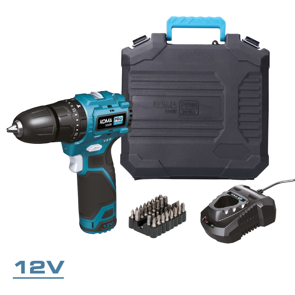 KIT TALADRO PERCUTOR BRUSHLESS 12 V CON ACCESORIOS, BATERIA Y CARGADOR, 12V-TPB-K