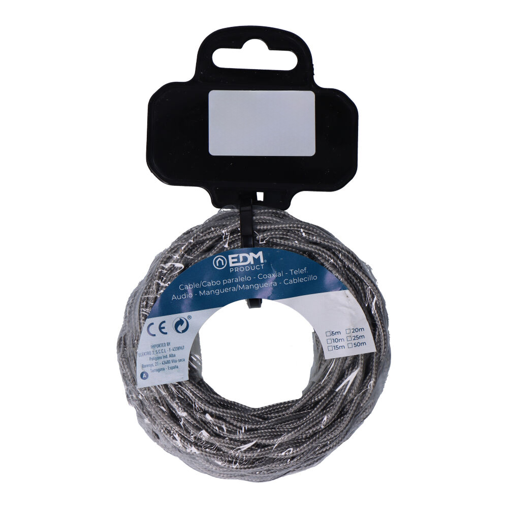 cABLE TEXTIL TRENZADO 2x0,75mm C-63 GRIS OSCURO SEDA 5m