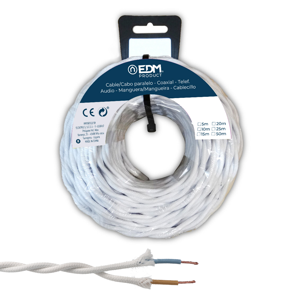 pARALELO TEXTIL TRENZADO 2x1mm BLANCO 5m