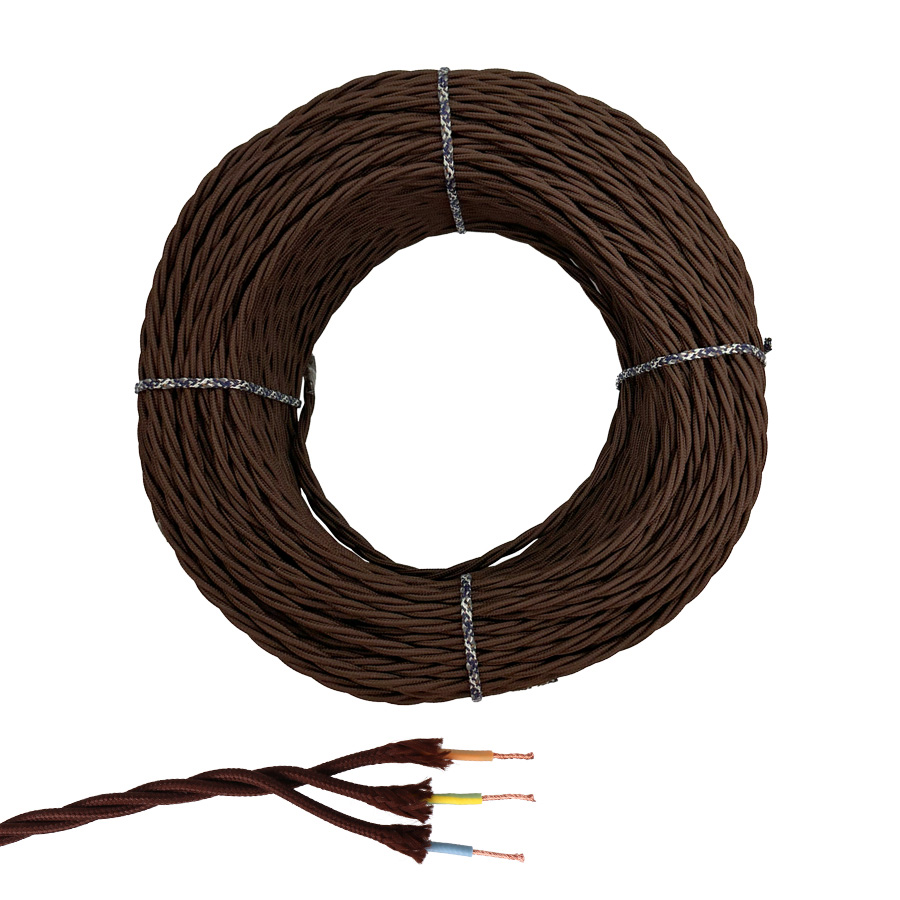 CABLE PARALELO TEXTIL TRENZADO H05VV-F 3 G 1,50 mm² MARRON EURO/m