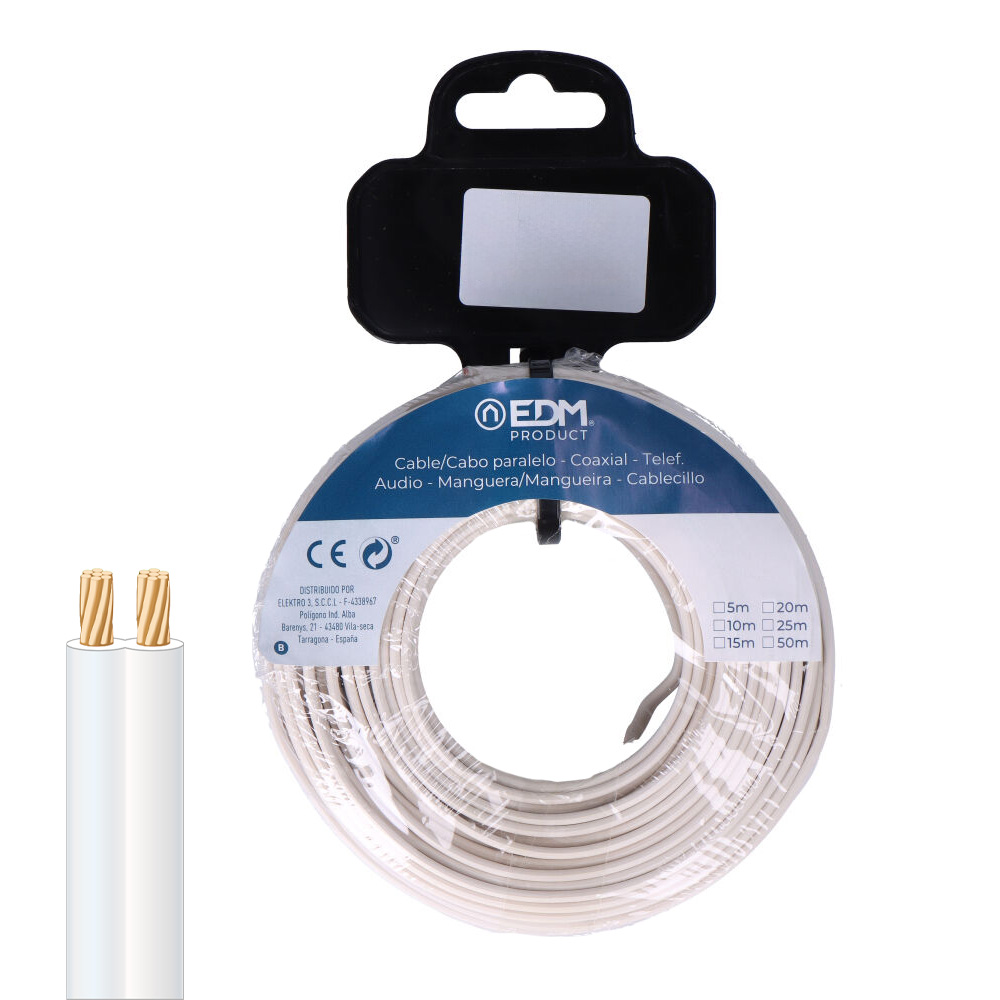 CARRETE CABLE PARALELO 2x1mm BLANCO 25m (AUDIO)