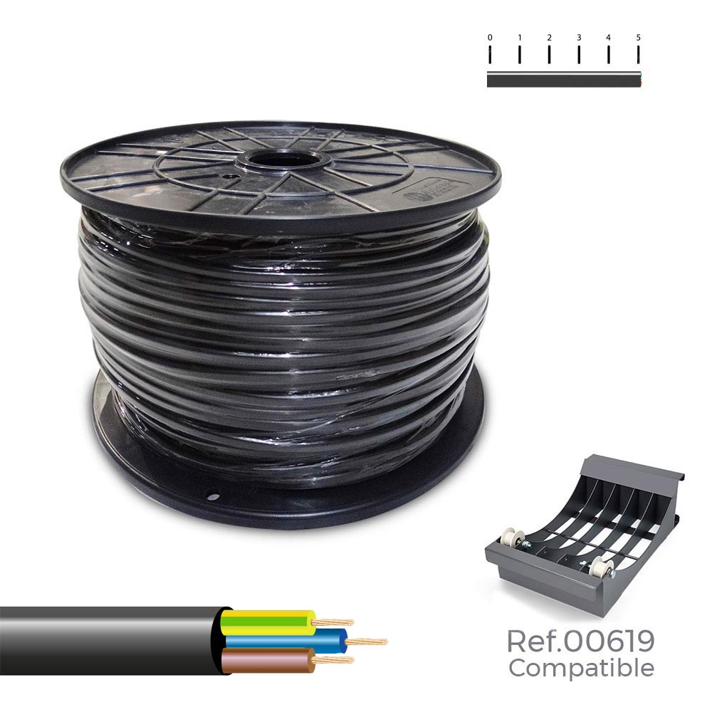 cARRETE CABLE MANGUERA ACRILICA 1KV NEGRA 3x4mm 100m (BOBINA GRANDE Ø400x200mm)