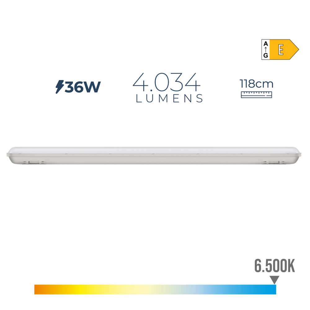 rEGLETA ESTANCA LED IP65 36W 3000lm 6500K LUZ FRIA 8,6x118x6,6cm EDM