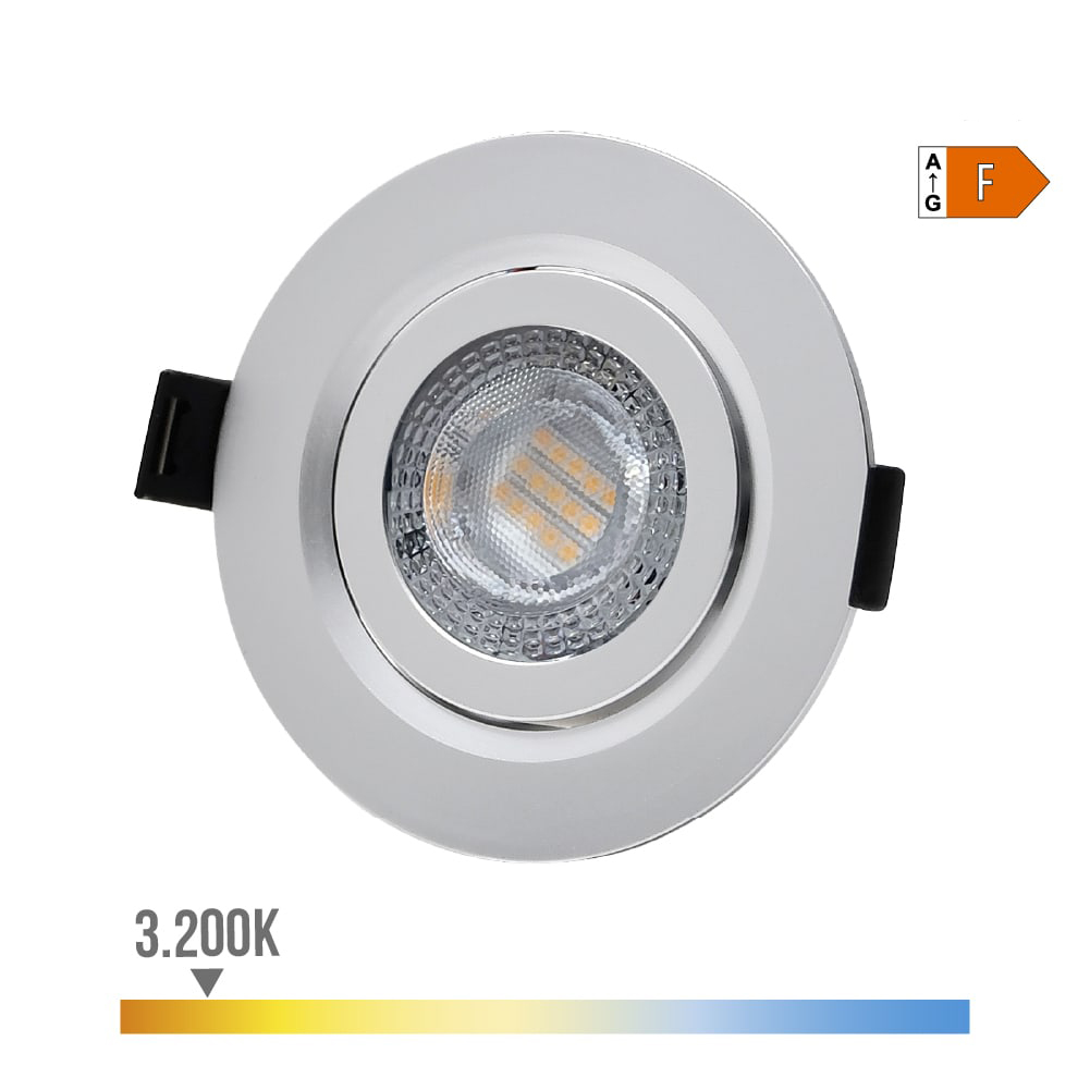 dOWNLIGHT LED EMPOTRAR 9W 806Lm RA80 3200K REDONDO COLOR CROMO Ø9cm EDM