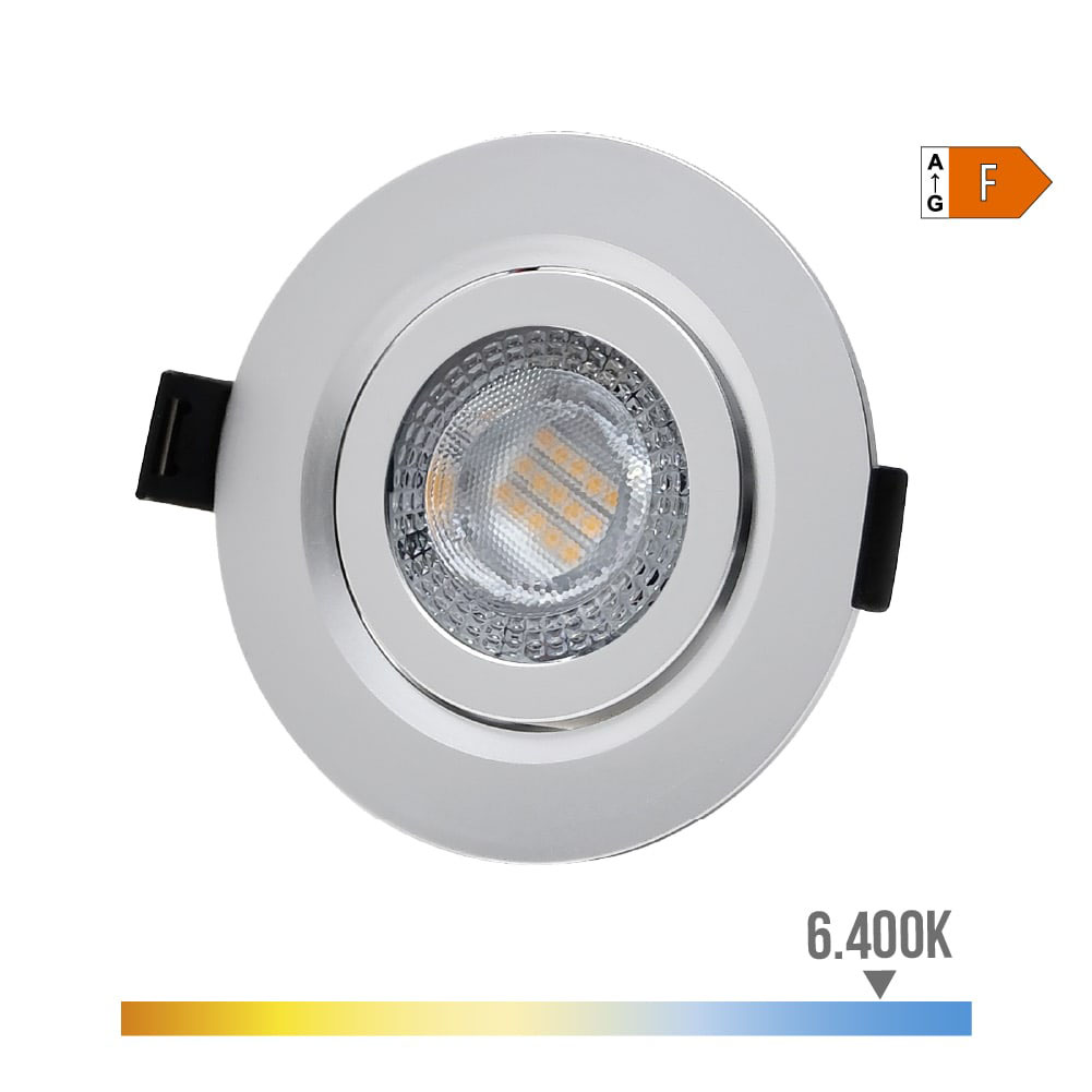 dOWNLIGHT LED EMPOTRAR 9W 806Lm RA80 6400K REDONDO COLOR CROMO Ø9cm EDM