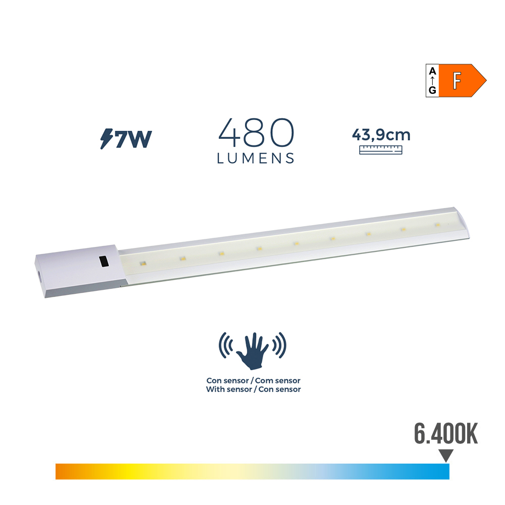 rEGLETA LED CON SENSOR 7W 480lm 6400K LUZ FRIA 5,5x43,9cm EDM