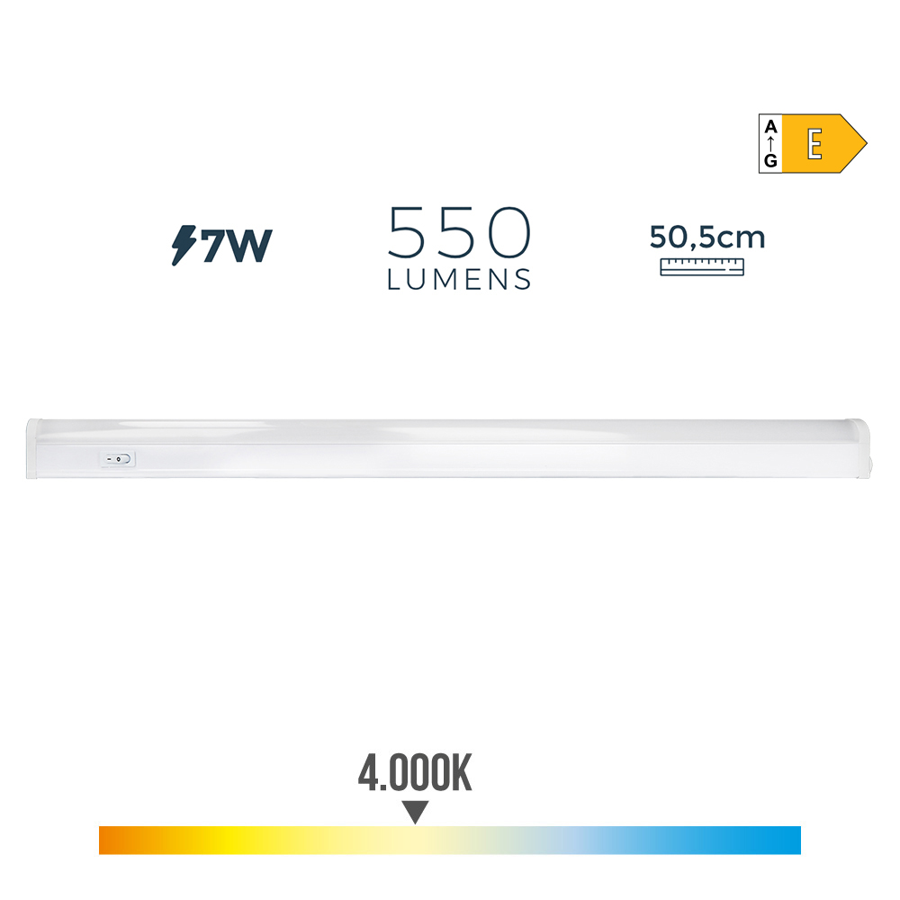 REGLETA ELECTRONICA LED 7W 600lm 4000K LUZ DIA 50,5x2,5x3,6cm EDM