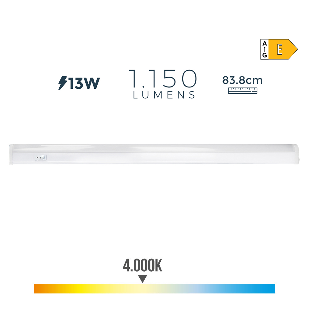 REGLETA ELECTRONICA LED 13W 1150 LUMENS 4000K LUZ DIA 83.8x2.2x3.6cm EDM